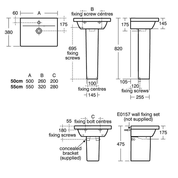 Ideal Standard Concept Space 50/55cm 1TH Short Projection Pedestal Basin - Unbeatable Bathrooms