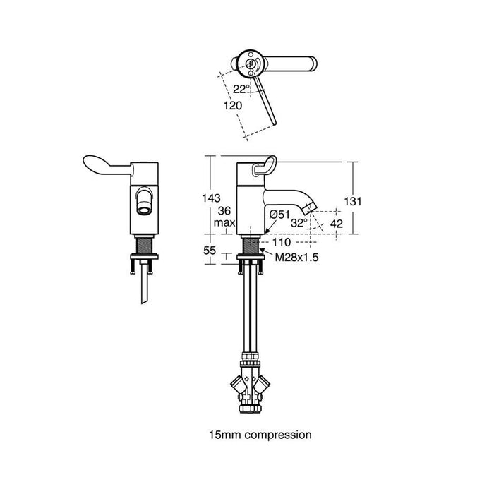 Armitage Shanks Contour 21+ 1 Hole Thermostatic Basin Mixer, Single Sequential Lever with Copper Tails - Unbeatable Bathrooms