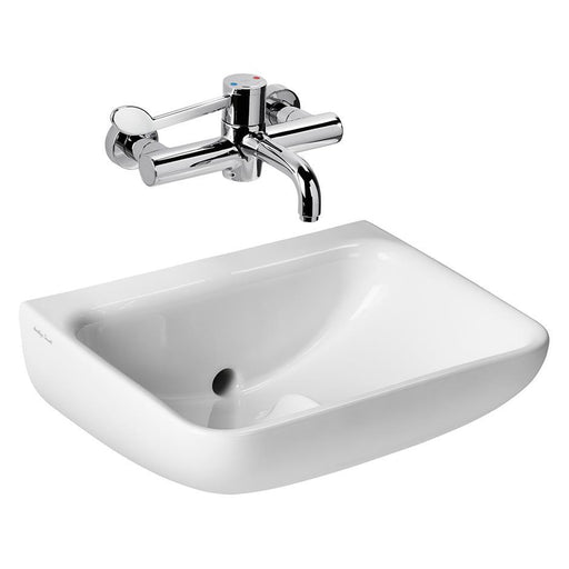 Armitage Shanks Contour 21+ Anti-Splash Back Outlet Basin - No Tapholes - Smartguard+ Glaze - Unbeatable Bathrooms