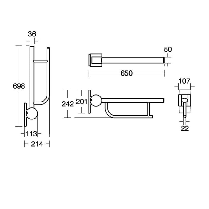 Armitage Shanks Contour 21 Hinged Arm Wall Support Rail - Unbeatable Bathrooms