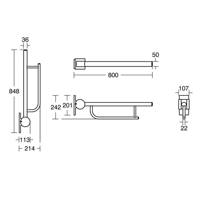 Armitage Shanks Contour 21 Hinged Support Rail 80mm X 35mm Diameter, Doc M Compliant - Unbeatable Bathrooms