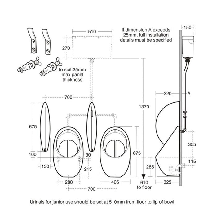 Armitage Shanks Contour Hygeniq Urinal 67cm, Concealed - Unbeatable Bathrooms