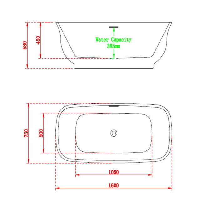 Charlotte Edwards Cyllene 1600 x 750mm Slim Edged Freestanding Bath - Unbeatable Bathrooms