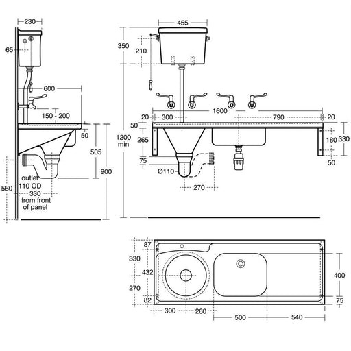 Armitage Shanks Dee Left Hand Slop Hopper with Sink, Top Inlet - Unbeatable Bathrooms