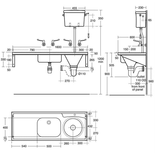 Armitage Shanks Dee Right Hand Slop Hopper with Sink, Top Inlet - Unbeatable Bathrooms