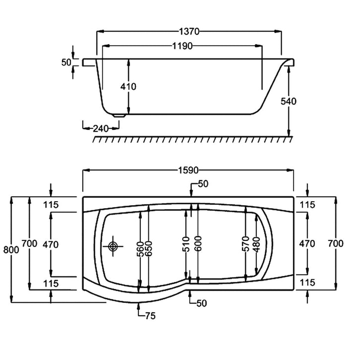 Carron Delta P Shaped Carronite Right Hand Showerbath - Unbeatable Bathrooms