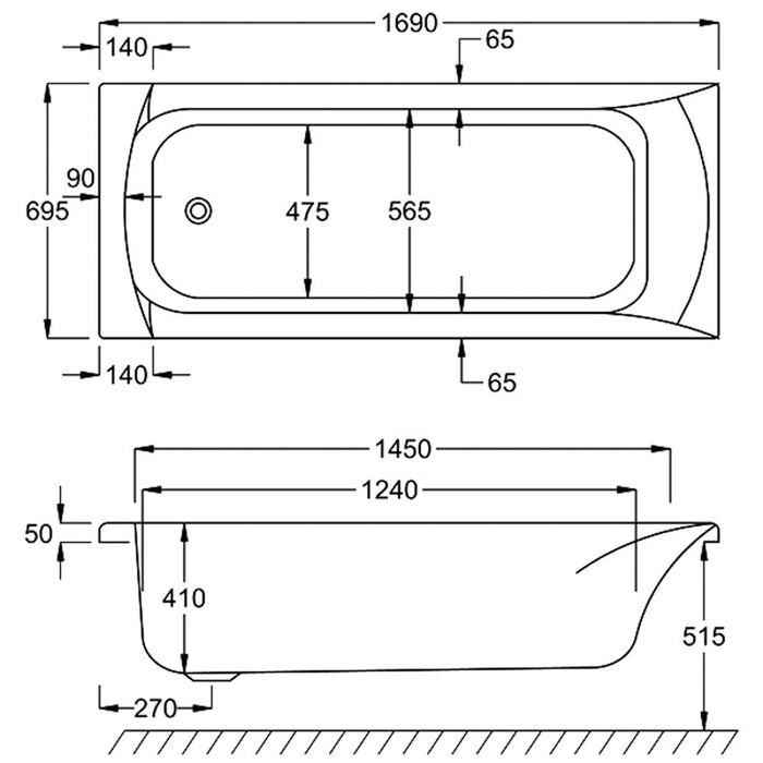 Carron Delta P Shaped Standard Right Hand Showerbath - Unbeatable Bathrooms