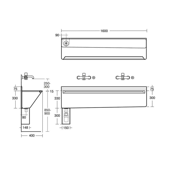 Armitage Shanks Firth Scrub-Up Trough, Outlet Strainer Waste, Trap Cover and Hangers - Unbeatable Bathrooms
