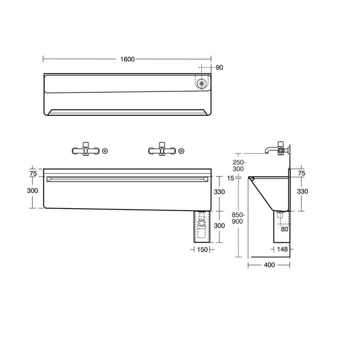 Armitage Shanks Firth Scrub-Up Trough, Outlet Strainer Waste, Trap Cover and Hangers - Unbeatable Bathrooms