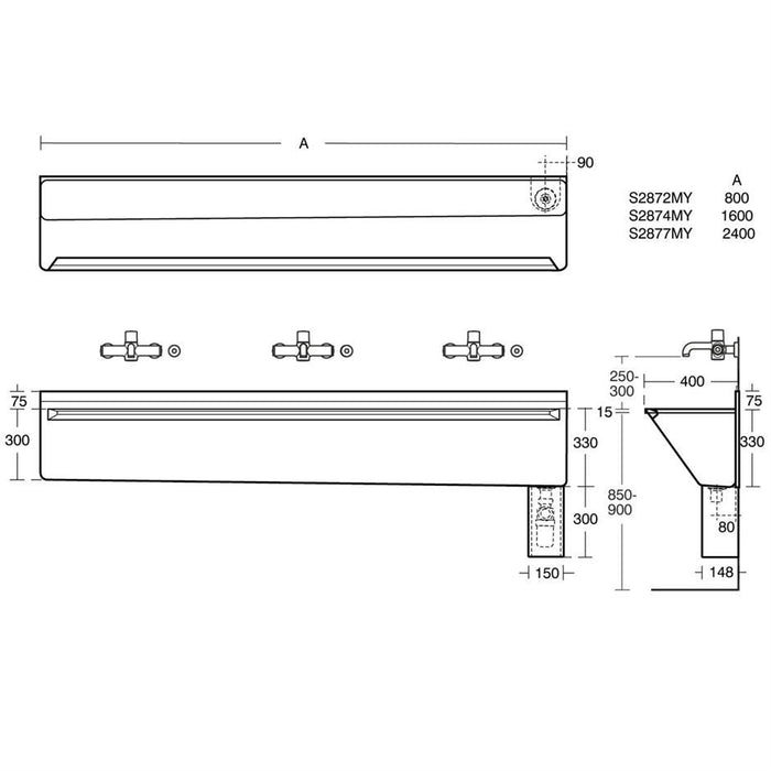 Armitage Shanks Firth Scrub-Up Trough, Outlet Strainer Waste, Trap Cover and Hangers - Unbeatable Bathrooms
