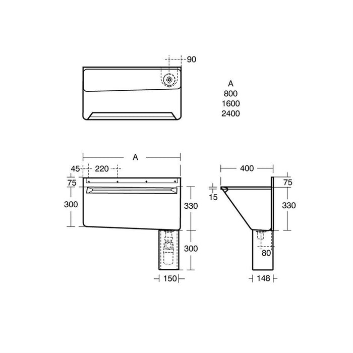 Armitage Shanks Firth Scrub-Up Trough, Outlet Strainer Waste, Trap Cover and Hangers - Unbeatable Bathrooms