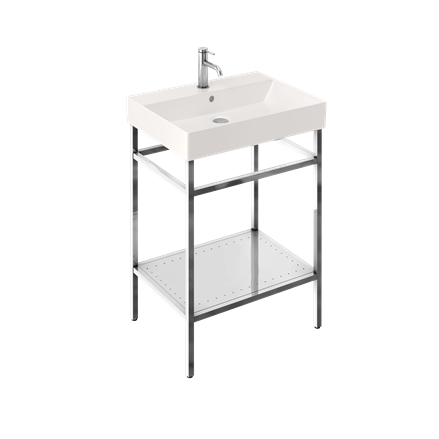 Britton Shoreditch 600mm Frame Furniture Stand & Basin - Polished Stainless Steel - Unbeatable Bathrooms