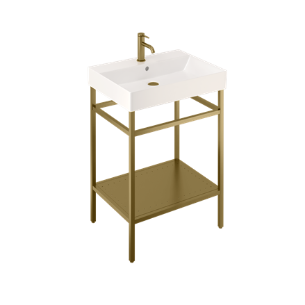 Britton Shoreditch 600mm Frame Furniture Stand & Basin - Brushed Brass - Unbeatable Bathrooms
