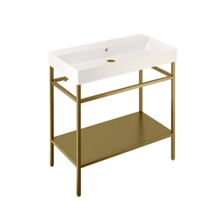 Britton Shoreditch 850mm Frame Furniture Stand & Basin - Brushed Brass - Unbeatable Bathrooms
