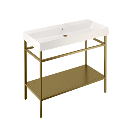 Britton Shoreditch 1000mm Frame Furniture Stand & Basin - Brushed Brass - Unbeatable Bathrooms