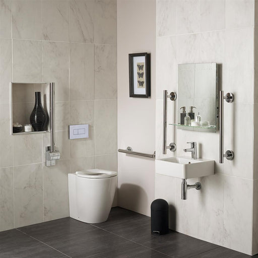 Ideal Standard Freedom bathroom pack inc 40cm Cube handrinse basin and raised height BTW WC bowl - Chrome rails - Unbeatable Bathrooms