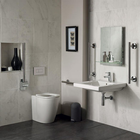Ideal Standard Freedom Bathroom pack inc 60cm Accessible basin and raised height BTW WC bowl - Chrome rails - Unbeatable Bathrooms