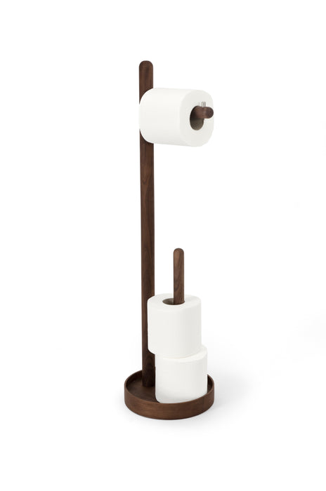 Yoku Round Freestanding Toilet Roll Holder - Walnut - Unbeatable Bathrooms