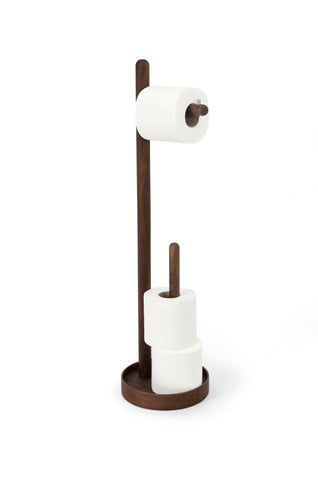 Yoku Round Freestanding Toilet Roll Holder - Walnut - Unbeatable Bathrooms