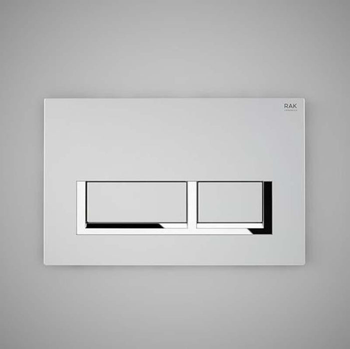 RAK Ecofix White Flush Plate with Polished Chrome Surrounding Push Plates - Unbeatable Bathrooms