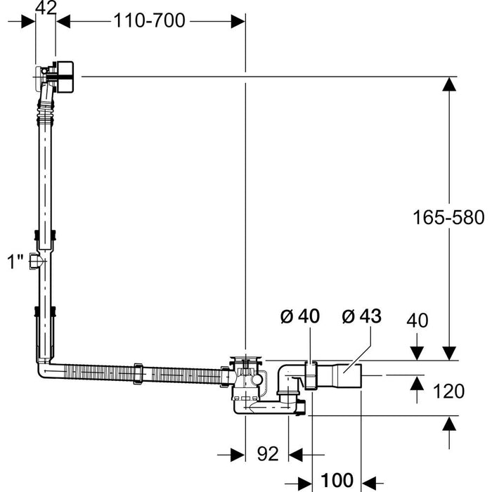 Geberit 70cm Bathtub Drain with Turn Handle Actuation and Inlet - Unbeatable Bathrooms