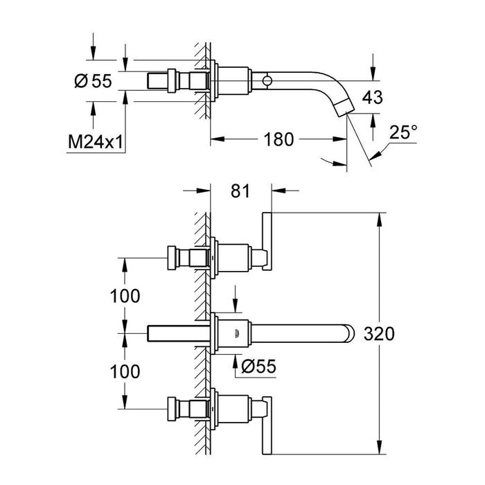 Grohe Atrio Three-Hole Basin Mixer 1/2" S-Size Chrome - Unbeatable Bathrooms
