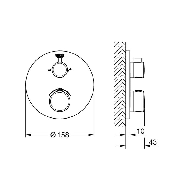 Grohtherm Thermostatic bath tub mixer for 2 outlets with integrated shut off/diverter valve - Unbeatable Bathrooms