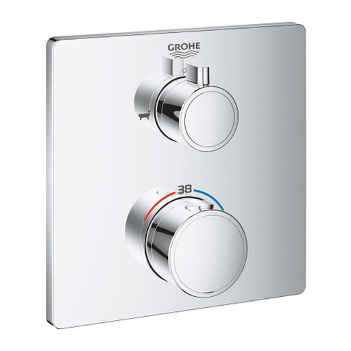 Grohtherm Thermostatic Square bath tub mixer for 2 outlets with integrated shut off/diverter valve - Unbeatable Bathrooms