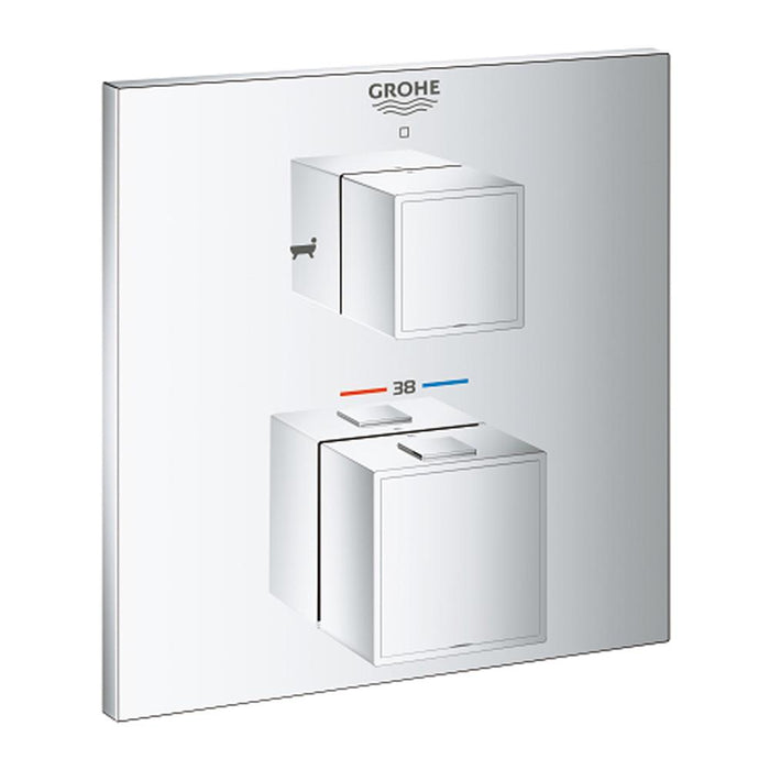 Grohtherm Cube Thermostatic bath tub mixer for 2 outlets with integrated shut off/diverter valve - Unbeatable Bathrooms