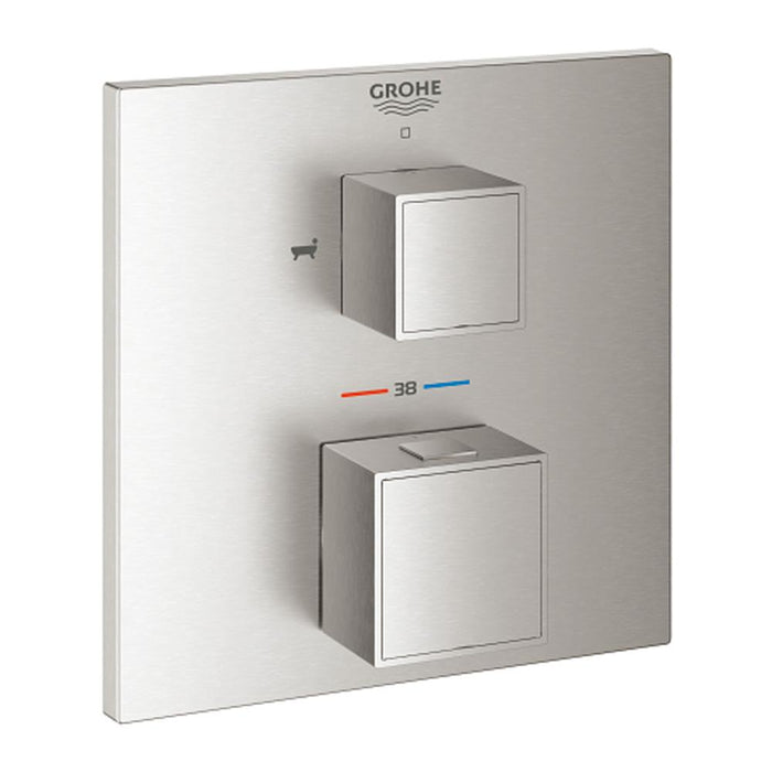 Grohtherm Cube Thermostatic bath tub mixer for 2 outlets with integrated shut off/diverter valve - Unbeatable Bathrooms