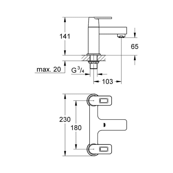 Grohe Quadra Two-Handled Bath Filler 1/2" - Unbeatable Bathrooms
