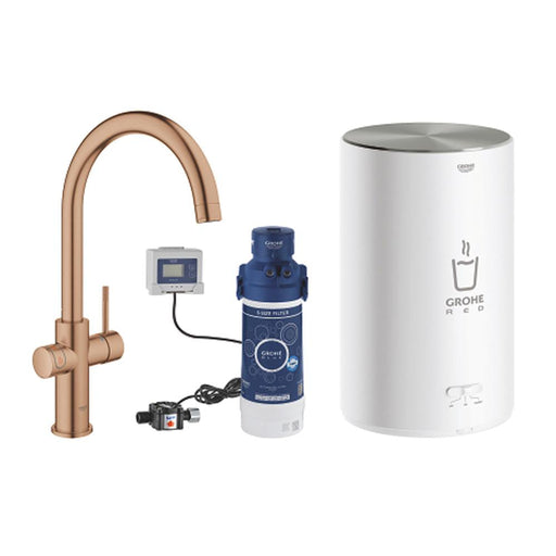 GROHE Red Duo Single Lever Tap & Medium Size Boiler - Brushed Warm Sunset - Unbeatable Bathrooms
