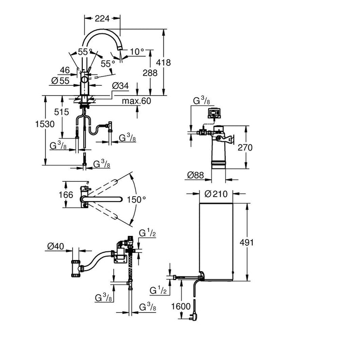 Grohe Red Duo Tap and Large Size Boiler with High C Shaped Spout - Unbeatable Bathrooms