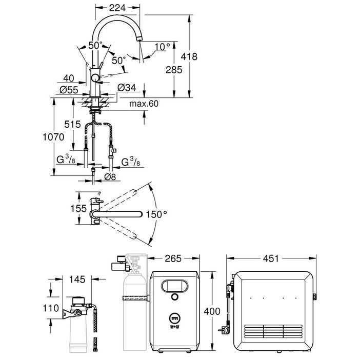 Grohe Blue Professional C-Swivel Tubular Spout Kit - Unbeatable Bathrooms