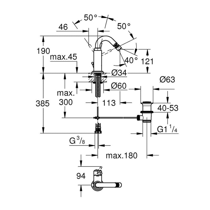 Grohe Atrio Bidet Mixer 1/2" M-Size 32108001 - Unbeatable Bathrooms