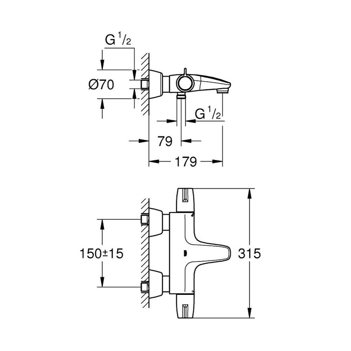 Grohtherm Special Wall Mounted Thermostatic Bath/Shower Mixer 1/2" - Unbeatable Bathrooms
