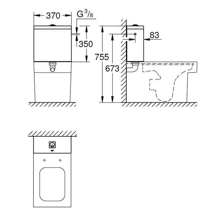 Grohe Cube Ceramic Exposed Flushing Cistern for Close Coupled Combination - Unbeatable Bathrooms