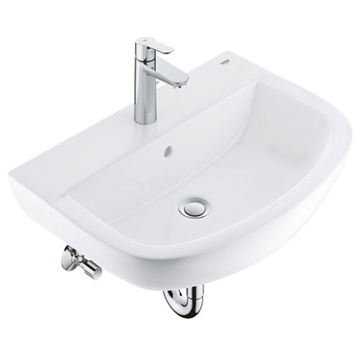 Grohe Bau 55cm Ceramic Wall Hung Basin Bundle & BauEdge Basin Mixer - 1TH - Unbeatable Bathrooms