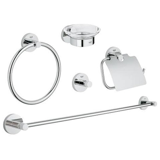 Grohe Essentials 5-in-1 Bathroom Accessories Set - Towel Ring, Towel Rail, Robe Hook, Toilet Roll Holder & Soap Dish Holder - Unbeatable Bathrooms