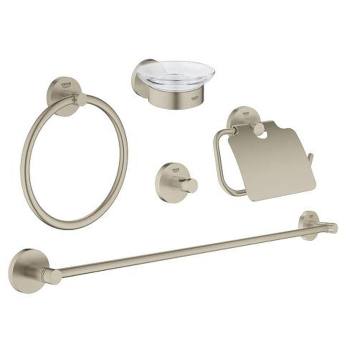 Grohe Essentials 5-in-1 Bathroom Accessories Set - Towel Ring, Towel Rail, Robe Hook, Toilet Roll Holder & Soap Dish Holder - Unbeatable Bathrooms