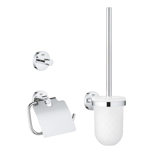 Grohe Essentials 3-in-1 WC Toilet Accessories Set - Toilet Brush, Toilet Roll Holder & Robe Hook - Unbeatable Bathrooms