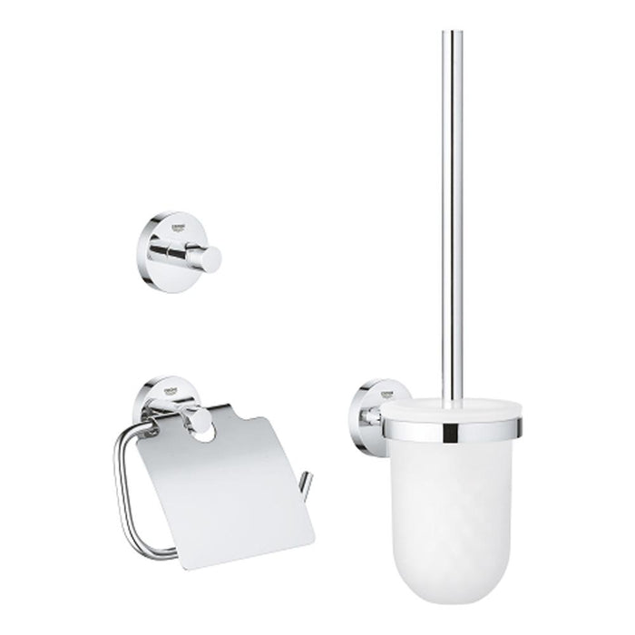 Grohe Essentials 3-in-1 WC Toilet Accessories Set - Toilet Brush, Toilet Roll Holder & Robe Hook - Unbeatable Bathrooms