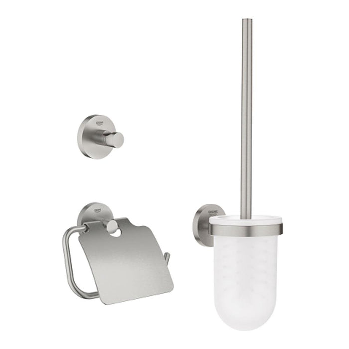 Grohe Essentials 3-in-1 WC Toilet Accessories Set - Toilet Brush, Toilet Roll Holder & Robe Hook - Unbeatable Bathrooms