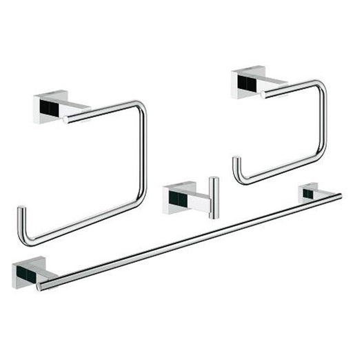 Grohe Essentials Cube 4-in-1 Chrome Bathroom Accessories Set - Robe Hook, Towel Ring, Towel Rail & Toilet Roll Holder - Unbeatable Bathrooms
