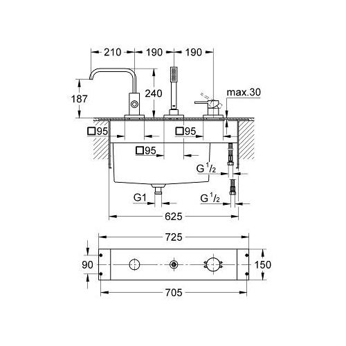 Grohe Allure 3 Hole Single Lever Bath Combination - Unbeatable Bathrooms