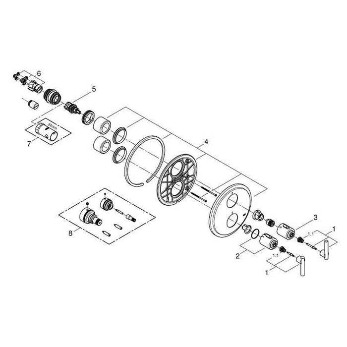 Grohe Atrio Thermostat with Integrated 2 Way Diverter for Bath or Shower and More Than One Outlet - Unbeatable Bathrooms