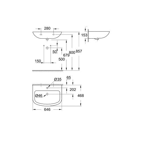 Grohe Bau 650mm 1TH Ceramic Wall Hung Basin - Unbeatable Bathrooms