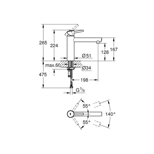 Grohe Concetto 1/2 Inch Single Lever Sink Mixer with 140 Degree Swivel Range - Unbeatable Bathrooms