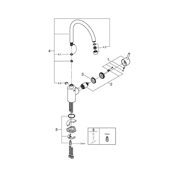 Grohe Concetto 1/2 Inch Single Lever Sink Mixer with High Spout - Unbeatable Bathrooms