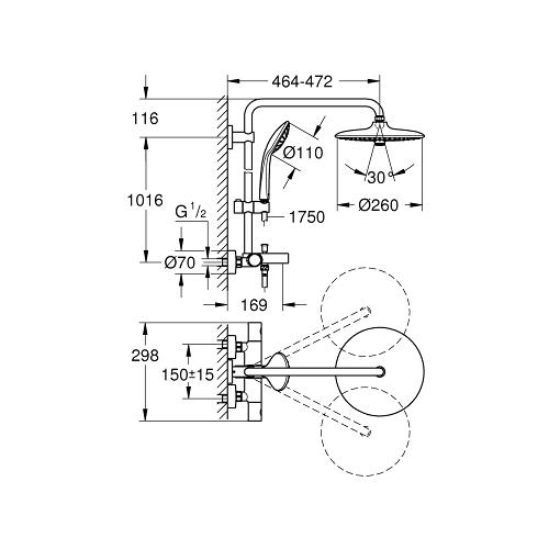 Grohe Euphoria 260 Shower System with Bath Thermostat In Chrome - 26114001 - Unbeatable Bathrooms